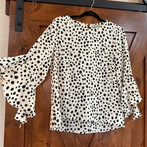 Black and White Ruffled Bell Sleeve Blouse